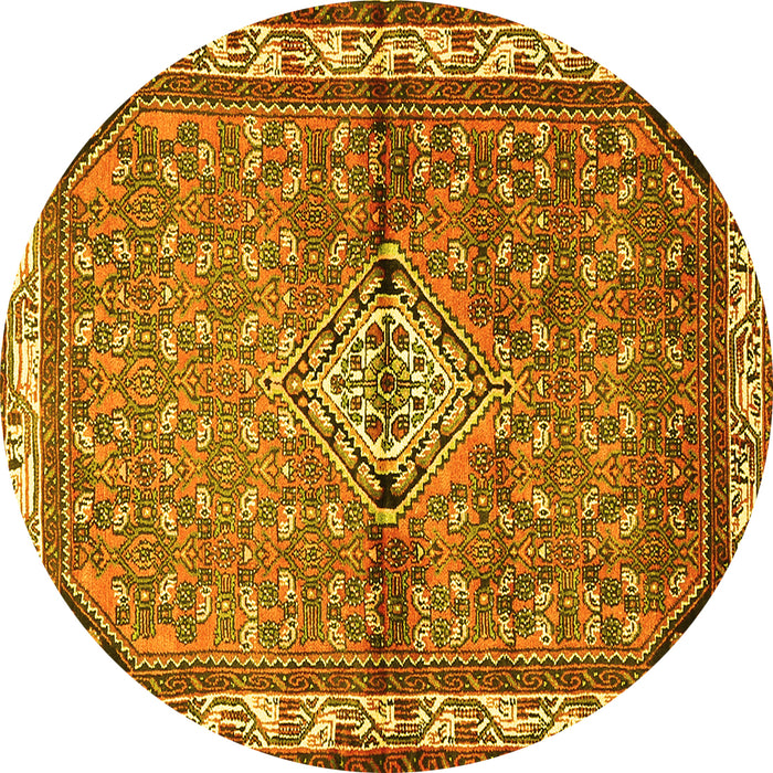 Round Machine Washable Persian Yellow Traditional Rug, wshtr429yw