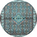 Round Machine Washable Persian Light Blue Traditional Rug, wshtr429lblu