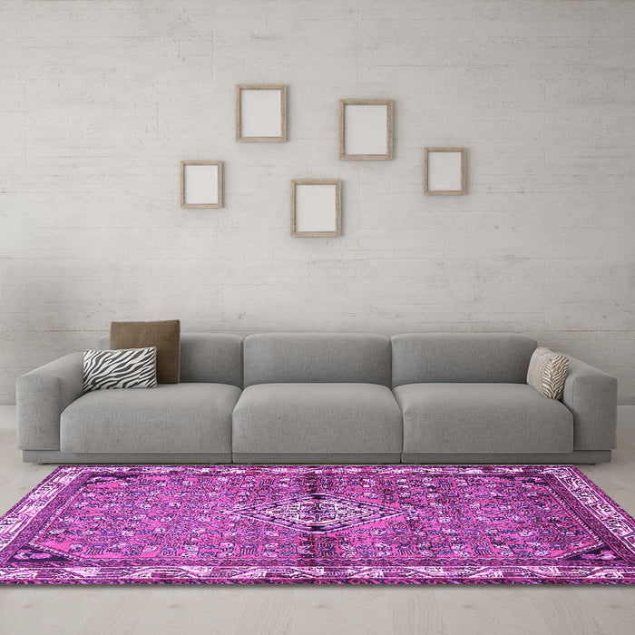 Machine Washable Persian Purple Traditional Area Rugs in a Living Room, wshtr429pur