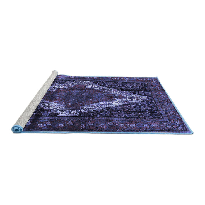 Sideview of Machine Washable Persian Blue Traditional Rug, wshtr42blu