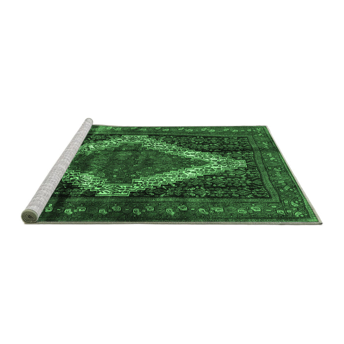 Sideview of Machine Washable Persian Emerald Green Traditional Area Rugs, wshtr42emgrn