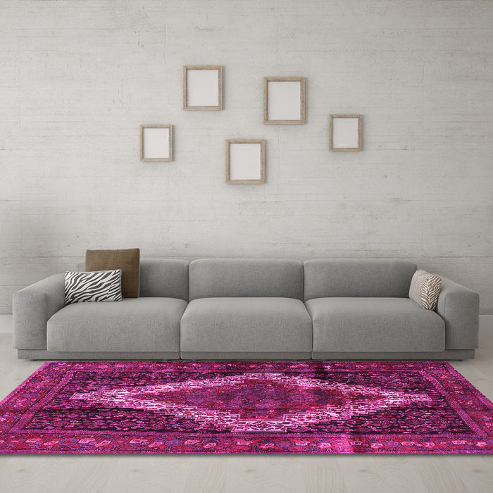 Machine Washable Persian Pink Traditional Rug in a Living Room, wshtr42pnk