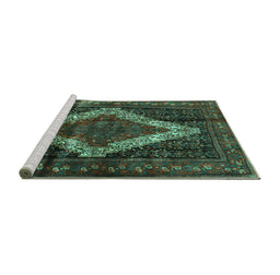 Sideview of Machine Washable Persian Turquoise Traditional Area Rugs, wshtr42turq