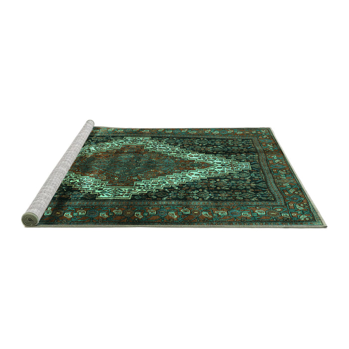 Sideview of Machine Washable Persian Turquoise Traditional Area Rugs, wshtr42turq