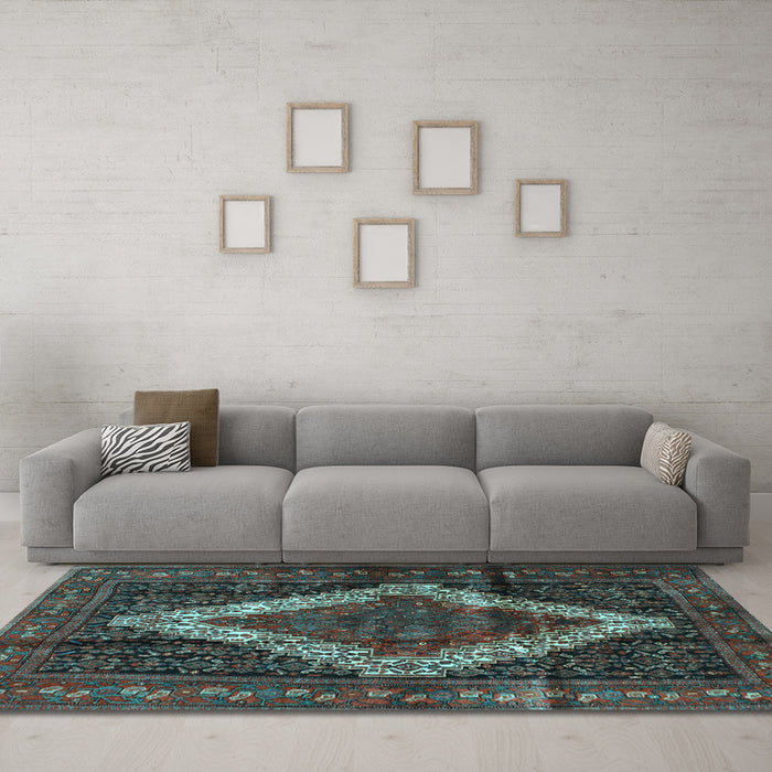 Machine Washable Persian Light Blue Traditional Rug in a Living Room, wshtr42lblu