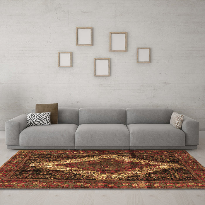 Machine Washable Persian Brown Traditional Rug in a Living Room,, wshtr42brn