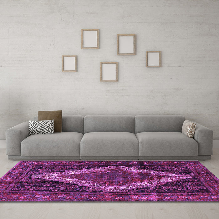 Machine Washable Persian Purple Traditional Area Rugs in a Living Room, wshtr42pur