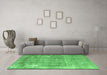 Machine Washable Persian Emerald Green Traditional Area Rugs in a Living Room,, wshtr4300emgrn