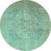 Round Persian Turquoise Traditional Rug, tr4301turq