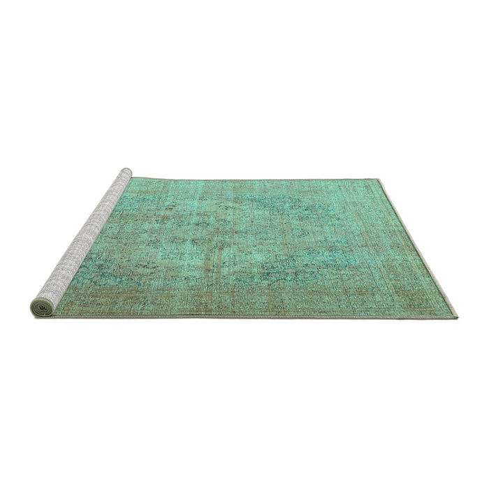 Sideview of Machine Washable Persian Turquoise Traditional Area Rugs, wshtr4301turq