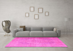 Machine Washable Persian Pink Traditional Rug in a Living Room, wshtr4301pnk