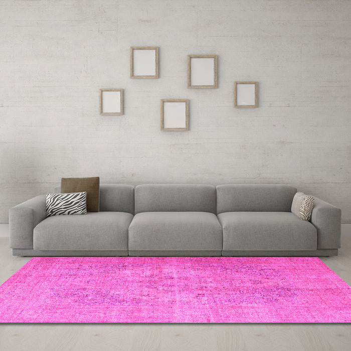 Machine Washable Persian Pink Traditional Rug in a Living Room, wshtr4301pnk