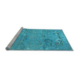 Sideview of Machine Washable Animal Light Blue Traditional Rug, wshtr4302lblu