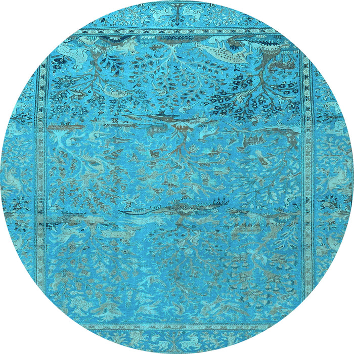 Round Machine Washable Animal Light Blue Traditional Rug, wshtr4302lblu