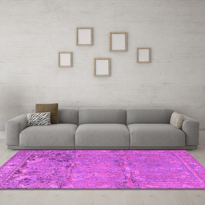 Machine Washable Animal Pink Traditional Rug in a Living Room, wshtr4302pnk