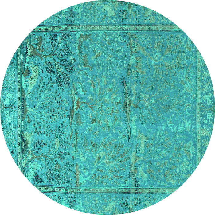 Round Animal Turquoise Traditional Rug, tr4302turq