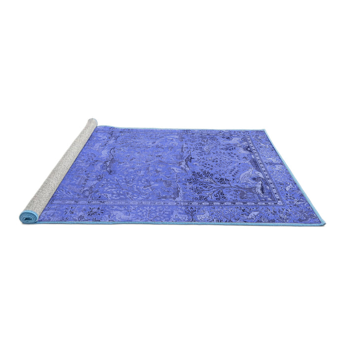 Sideview of Machine Washable Animal Blue Traditional Rug, wshtr4302blu