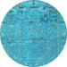 Round Animal Light Blue Traditional Rug, tr4302lblu