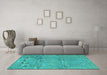 Machine Washable Animal Turquoise Traditional Area Rugs in a Living Room,, wshtr4302turq
