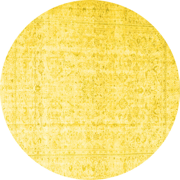Round Persian Yellow Traditional Rug, tr4303yw