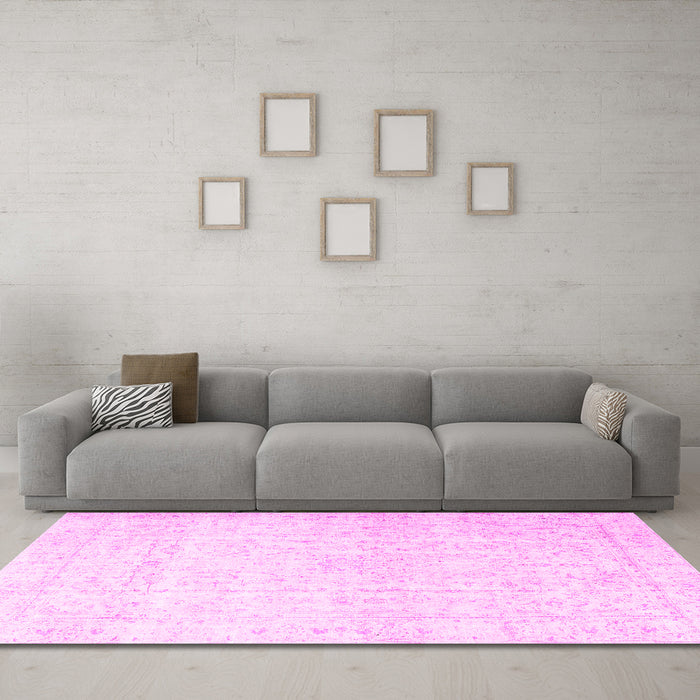 Machine Washable Persian Pink Traditional Rug in a Living Room, wshtr4303pnk