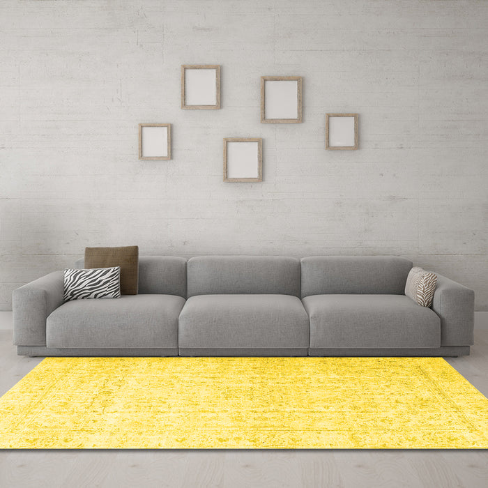 Machine Washable Persian Yellow Traditional Rug in a Living Room, wshtr4303yw