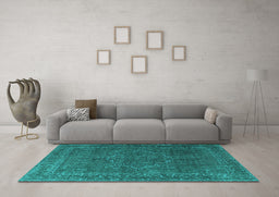 Machine Washable Persian Turquoise Traditional Area Rugs in a Living Room,, wshtr4304turq