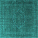 Square Machine Washable Persian Turquoise Traditional Area Rugs, wshtr4304turq