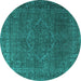 Round Persian Turquoise Traditional Rug, tr4304turq