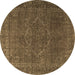 Round Persian Brown Traditional Rug, tr4304brn