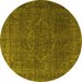 Round Persian Yellow Traditional Rug, tr4304yw