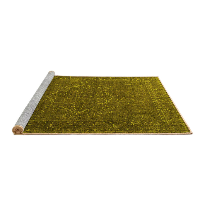 Sideview of Machine Washable Persian Yellow Traditional Rug, wshtr4304yw