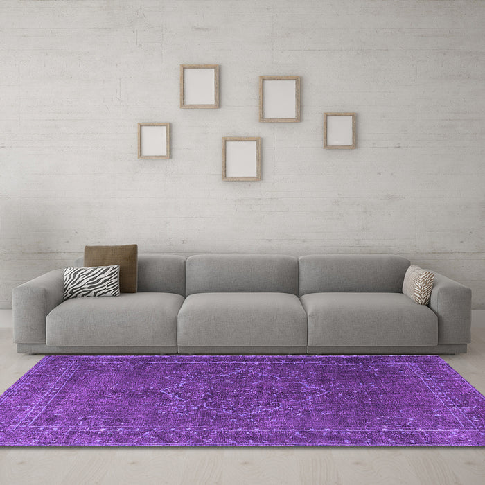 Machine Washable Persian Purple Traditional Area Rugs in a Living Room, wshtr4304pur