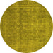 Round Machine Washable Persian Yellow Bohemian Rug, wshtr4305yw