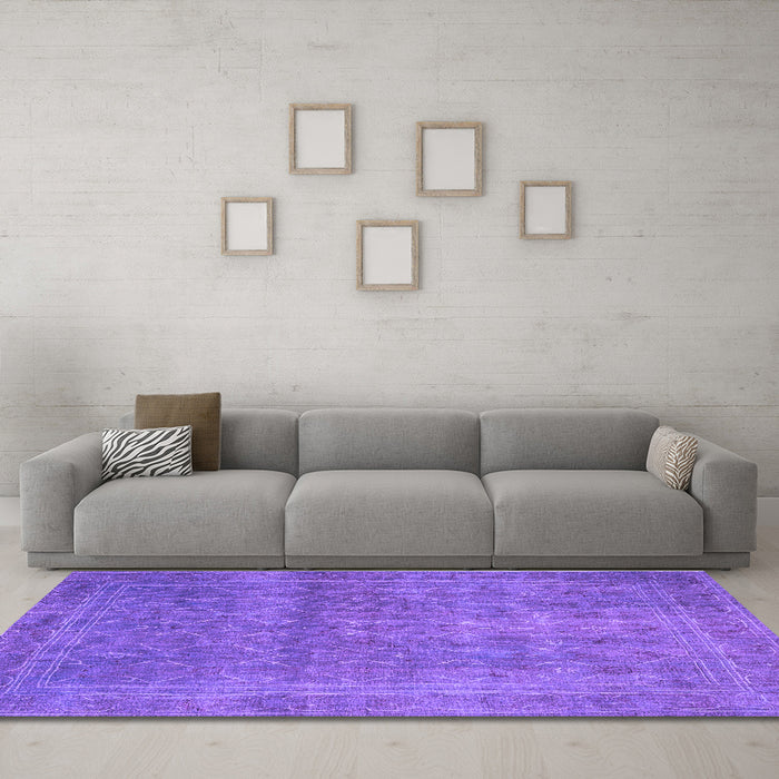 Machine Washable Persian Purple Bohemian Area Rugs in a Living Room, wshtr4305pur