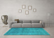 Machine Washable Persian Turquoise Bohemian Area Rugs in a Living Room,, wshtr4305turq