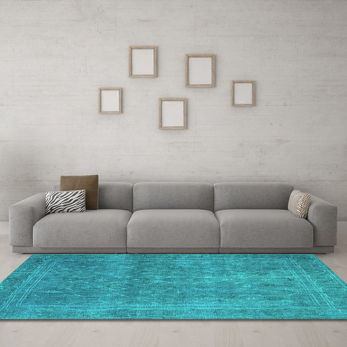 Machine Washable Persian Turquoise Bohemian Area Rugs in a Living Room,, wshtr4305turq