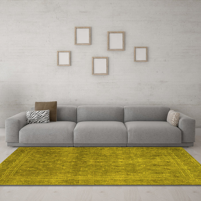 Machine Washable Persian Yellow Bohemian Rug in a Living Room, wshtr4305yw