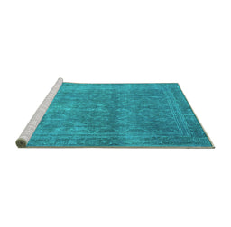 Sideview of Machine Washable Persian Turquoise Bohemian Area Rugs, wshtr4305turq