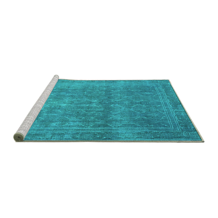 Sideview of Machine Washable Persian Turquoise Bohemian Area Rugs, wshtr4305turq