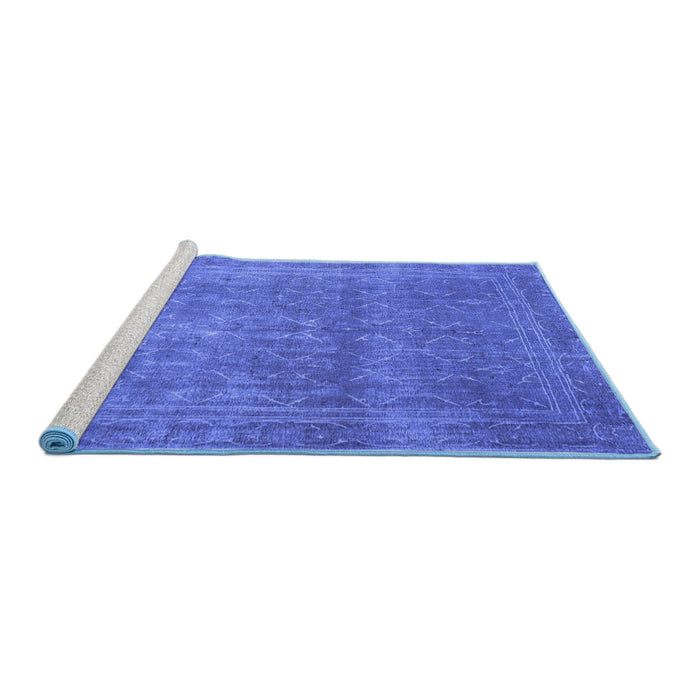 Sideview of Machine Washable Persian Blue Bohemian Rug, wshtr4305blu