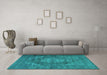 Machine Washable Persian Turquoise Traditional Area Rugs in a Living Room,, wshtr4306turq