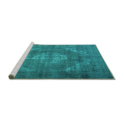 Sideview of Machine Washable Persian Turquoise Traditional Area Rugs, wshtr4306turq