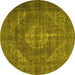 Round Machine Washable Persian Yellow Traditional Rug, wshtr4306yw
