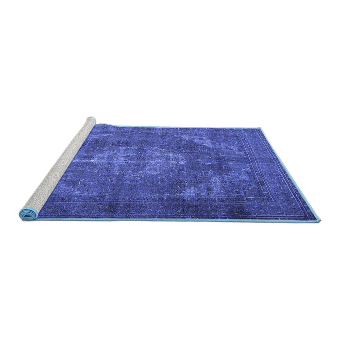 Sideview of Machine Washable Persian Blue Traditional Rug, wshtr4306blu