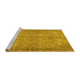 Sideview of Machine Washable Persian Yellow Traditional Rug, wshtr4307yw