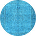 Round Machine Washable Persian Light Blue Traditional Rug, wshtr4307lblu