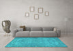 Machine Washable Persian Turquoise Traditional Area Rugs in a Living Room,, wshtr4307turq