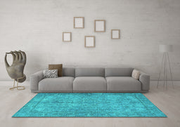 Machine Washable Persian Turquoise Traditional Area Rugs in a Living Room,, wshtr4307turq