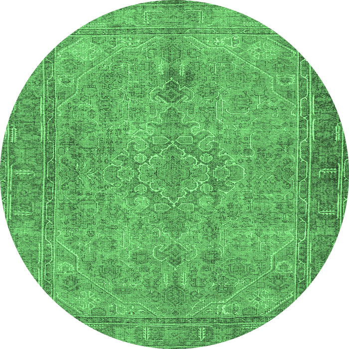 Round Machine Washable Persian Emerald Green Traditional Area Rugs, wshtr4307emgrn